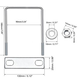 TA-VIGOR 2 sets M8 Square U-Bolts, 90mm Inner Width 180mm Length Steel U-Bolts with Nut, Plate, Washer for Attaching Piping Conduit Cable Tube Brackets Boat Trailer