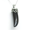 Italian Cornicello Black Obsidian Horn Pendant Necklace Amulet, 18" Alloy