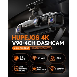 360° Dash Cam Front and Rear Inside, 4 Channel 3K+3*1080P, 5GHz Wi-Fi GPS Voice Control Car Camera, Front 4K+1080P*2 Dash Camera for Cars, CPL Filter, with 64GB SD Card, Night Vision, 24H Parking Mode