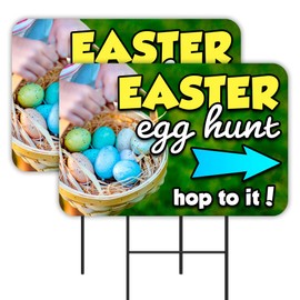 Vista Products Easter Egg Hunt 2 Pack Double-Sided Yard Signs 16" x 24" with Metal Stakes (Made in Texas)
