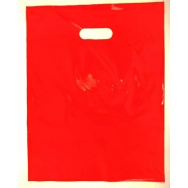 LDPE Die Cut Handle Bags - 12" x 15" - 500 Bags - 1.5 Mil - Red - AssurePak - 12