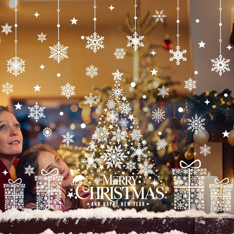 Vijamiy Double Sided Christmas Window Stickers, Large Xmas Window Clings