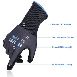 [HPHST] Safety Work Gloves, Nitrile Coated Work Gloves with 12 Secondary Nitrile Grip Men Work Gloves-Touch Panel for Machinery, Architecture, Gardening, Woodworking, Anti-Slip, Oil Resistant (Large, Grey)