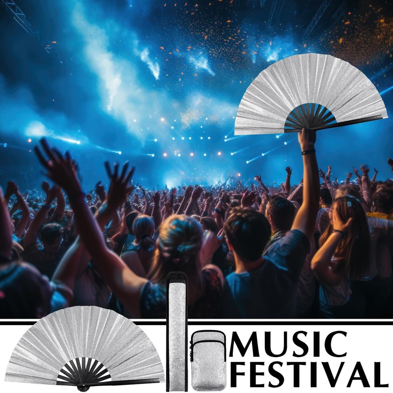 Huhumy 3 Pcs Glitter Rave Fan Accessories for Women Includes