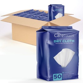 Care Touch Dry Cleaning Cloth Wipes - 600ct Disposable Washcloths for Baby & Adult, Ultra Soft Cleansing Wipes for baby wipes, incontinence care, removing makeup & cleaning surfaces (12 Packs of 50ct)