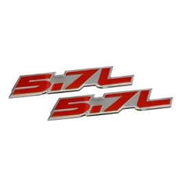 ERPART 5.7L Liter in RED on Highly Polished Silver Aluminum Car Truck Engine Swap Nameplate Badge Logo Emblem (Pack of 2)