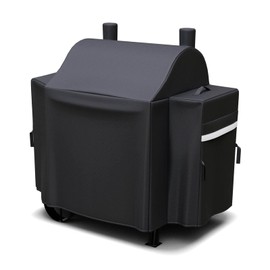 Grisun Grill Cover for Oklahoma Joe's Rider 900 & Rider DLX Grills, Anti-Fade Waterproof Charcoal Offset Smoker Cover, Strap for Fix, Fabric Handle for Easy Put On and Take Off, 600D Material, Black