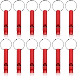 Weewooday 12 Pieces Emergency Whistle with Keychain Aluminum Emergency Survival Whistles Loud Sound Safety for Camping Hiking Boating Hunting Outdoors Sports Pets Training(Red)