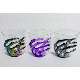 Halloween Skeleton Hand Plastic Goblets - Champagne Flutes - Stemless Cups - Perfect for Creepy Spooky Halloween Decorations and Haunted House - Set of 3 Stemless Cup