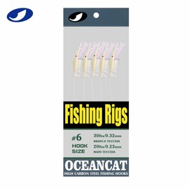 Ocean CAT 10Packs 5 Hook/Set Fishing Rigs Glow Shrimp String Hook Fishing Lure Saltwater Freshwater Bait Rig Tackle 1/0#2#4#6#8#10#12#14 (White pellucid, 4#)