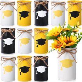 Domensi 12 Pcs 2025 Graduation Table Centerpiece Decor Grad Galvanized Metal Vases for Flowers Graduation Cap Tin Vase Utensil Holder Mason Jars for Kitchen Home Congrats Grad Party Decorations Gifts