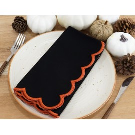 PurpleEssences Scalloped Embroidery Cloth Napkins Table Decor Spring Summer Easter 100% Cotton Set of 4-18 x 18 inch - White - Edges - Blush Pink