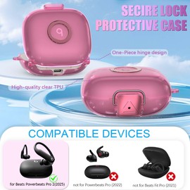 Compatible for Beats Powerbeats Pro 2 Case Cover with Secure Lock, Soft TPU Shockproof Protective Clear Case for Beats Powerbeats Pro 2 Earbuds Accessories with Fashion Keychain & Cleaner Kit (Pink)