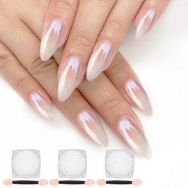Artdone Artdone 3PCS White Pearl Chrome Nail Powder,Iridescent Aurora Powder Metallic Mirror Effect Pigment Pearlescent Mermaid Pigmen for Nail Art Manicure Decoration Sets
