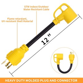 3 Prong 30 Amp RV Generator Adapter Cord with Grip Handle, L5-30P Twist Lock Male to TT30R Female, Heavy Duty STW 10 AWG Suitable for RVs, Trailers, Camping Vehicles, etc。ETL Listed（1FT