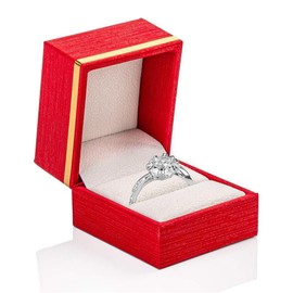 Elegant Ring Box for Proposal, Engagement Ring box With gold strip | Premium jewelry Box - ring Case, wedding, Anniversary, Valentine's Day Ring gift box, (Red, Ring)