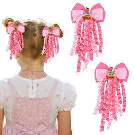 Back to School Gifts for Kids Girls Toddler Pink Hair Barrettes Clips Bows for Girls First Day of School Hair Accessories for Granddaughter Daughter Curly Korker Bow Hairclips Hairpins 2 Pcs