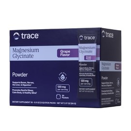 Trace Minerals Glicinato de Magnesio en polvo 30 sobres 3 g (0,11 oz) cada uno Suplemento de magnesio para ayudar a patrones de sueño saludables y relajación (30 Sobres, Uva)