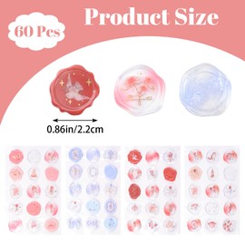 URROMA 60 Pcs Wax Stickers, 4 Styles, Stamp, Sealing Wax, Stickers, Seal Stamp, Varnish Wax, Label, Envelope, Wax Seal, Wedding Invitation Stickers