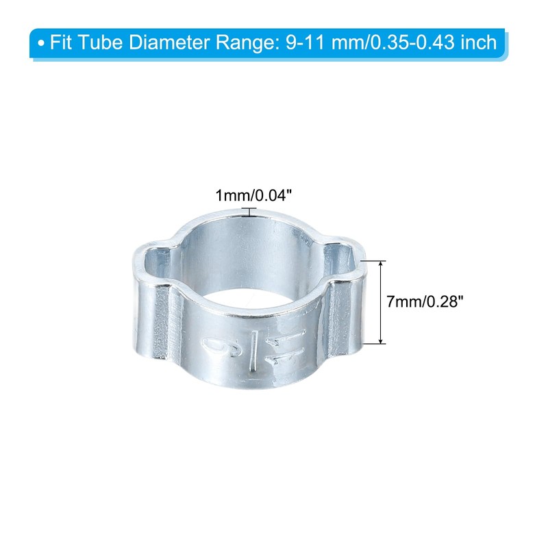 PATIKIL 60 Pack 9-11mm Double Ear Hose Clamp, Galvanized Steel