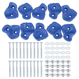 PATIKIL Rock Climbing Holds, 10 Pcs Large Climbing Rock Wall Grips Play Set Climber Attachments with Double Hole for Playground Accessory Indoor Outdoor Tree Training, Blue A-Large