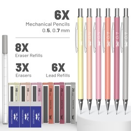 Mr. Pen- Mechanical Pencil Set with Lead and Erasers Refills, 6 Pack, Boho Theme, 0.5mm & 0.7 mm, Cute Aesthetic Pastel Led Pencils 0.7mm