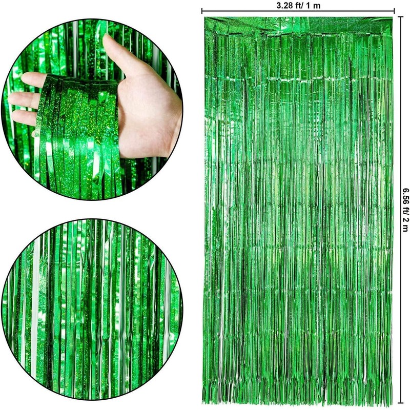 Fringe Foil Curtains Tinsel Party Backdrop Streamers| 4-Pc Green &