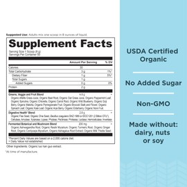 Ancient Nutrition Super Greens Powder, Organic Superfood Powder with Probiotics Made with Spirulina, Chlorella, Matcha, and Digestive Enzymes, 50 Servings, 14.1 oz