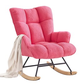 Zedachica Rocking Chair Nursery Teddy Upholstered Glider Rocker Rocking Accent Chair Padded Seat with High Backrest Armchair Comfy Side Chair for Living Room Bedroom Offices (Dark Grey Teddy)