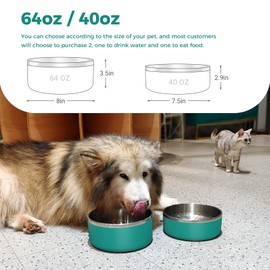 WENBOKMIN Dog Bowl, Stainless Steel Dog Food and Water Bowl with Non Slip Quiet Bottom, Easy to Clean, Dishwasher Safe, 64oz, Deep Green