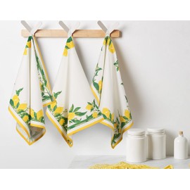 FINGERCRAFT Kitchen Towels, 100% Natural Cotton, Set of 6 Multi-Purpose Kitchen Cloth Very Soft Highly Absorbent Tea Towels for Home and Kitchen 20in X 30in Lemon Print