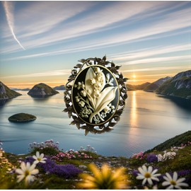 Yspace Cameo Brooch Pin Classic Decor Antique Brass Necklace Combination Fashion Jewelry Pouch for Gift (Bouquet Flower)