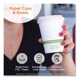 100% Compostable Cups by World Centric, Double Wall Hot Paper Cups, 8 oz, White (Pack of 1000)