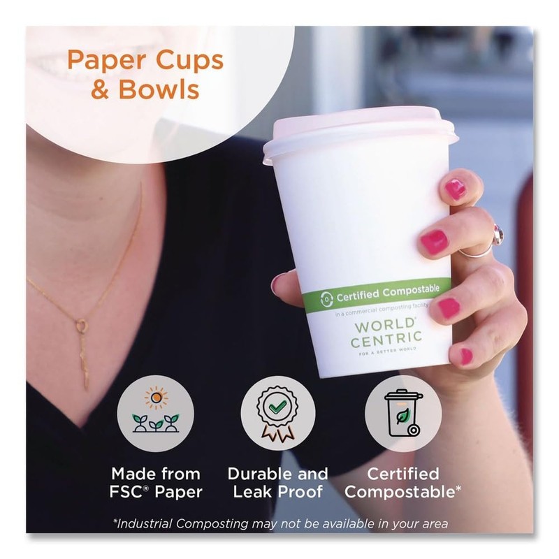 100% Compostable Cups by World Centric, Double Wall Hot Paper