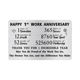 Alotozo 1 Year Work Service Wallet Card - 1 Year of Service Appreciation Gifts for Men & Women - Happy 1st Work Anniversary Card for Coworker/Employee