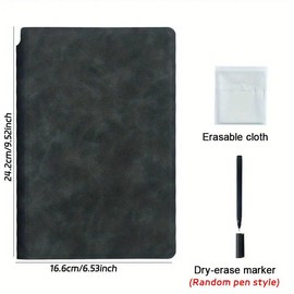 A5 Reusable Whiteboard Notebook, 1 Count Portable Wipeable Board with Durable Faux Leather Cover, Including Random Whiteboard Pen & Erasing Cloth