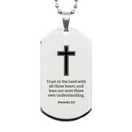 Proverbs 3 5 Necklace - Proverbs 3:5 Bible Verse Dog Tag Necklace for Men - Christian Bible Gifts for Women Scripture with Cross Religious, Inspirational Gifts Him Her
