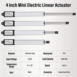 NORJIN Mini Electric Linear Actuator 12V, 4" Stroke Waterproof Linear Actuator, Speed 4mm/s, 200N/45lb, w/Mounting Brackets for Car RV Electric Door Opener Sofa Recliner TV Table Cabinet Window Lift