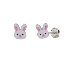 MINOPLATA Girls 925 Sterling Silver Rabbit Earrings Screw Back Pequeños Sterling Silver No Gemstone, Sterling Silver, No Gemstone