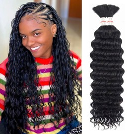 Forevermore Human Braiding Hair for Boho Braids Deep Wave Bulk Human Hair For Braiding No Weft Wet And Wavy Human Hair Braiding Hair Extensions 2Bundles 100g (16inch, Natural Black)