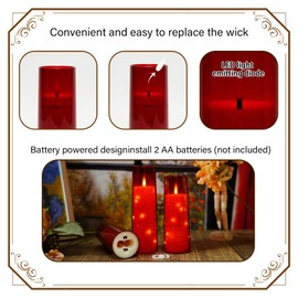 Nimiko Flickering Flameless LED Candles,Battery Operated Candles 9 Pcs with Embedded Star String,Acrylic LED Pillar Candles with Remote,Suitable for Home Decoration to Create an Atmosphere（Red）