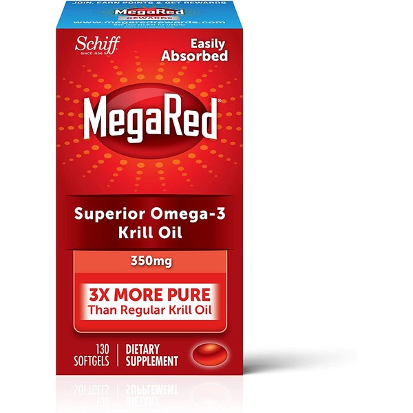 Antarctic Krill Oil 350mg Omega 3 Fatty Acid Supplement, MegaRed EPA & DHA Krill Oil Softgels (130cnt box), Phopholipids, Antioxidant Astaxanthin, Heart Health Supplement With No Fish Oil Aftertaste