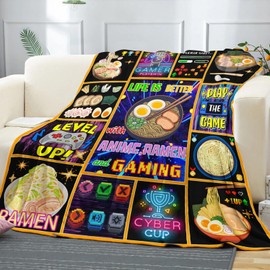 Aipon Anime Ramen Gaming Gamer Blanket 50"x 60", Anime Ramen Lover Gaming Gamer Gifts for Boys Kids Men, Funny Food Game Controller Blankets, Soft Cozy Lightweight Throw Blanket for Girls Women
