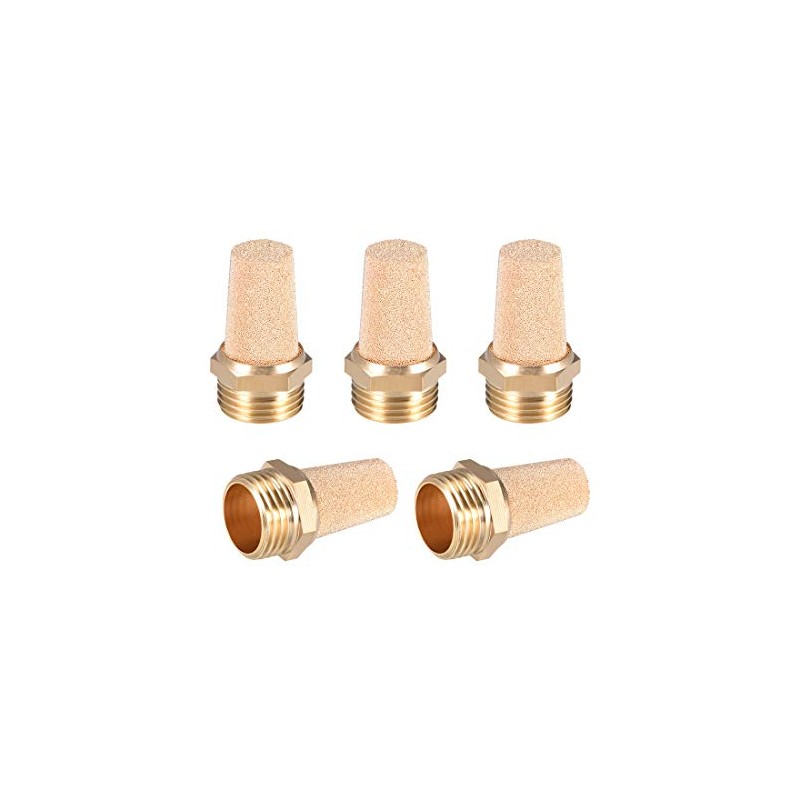 sourcing map Brass Exhaust Silencer G1/2 Plug Thread Bronze Brass