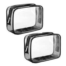 2 Pcs Medium Clear Makeup Bags, PVC Waterproof Travel Toiletry Bag, for Men, Women and Kids, Travel Business(Black)