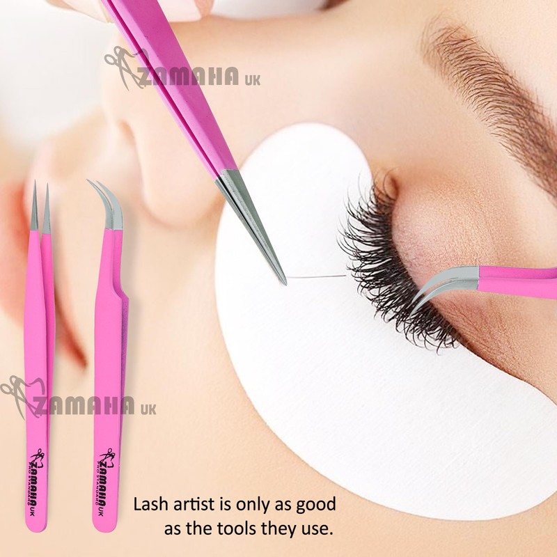 ZAMAHA UK Lash Eyelash Extension Tweezers, Japanese Stainless Steel Tools