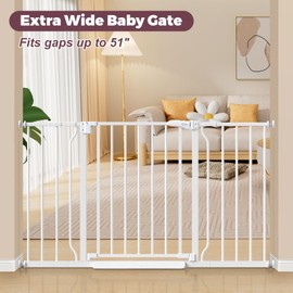 Cideny 29"-51" Extra Wide Baby Gate for Stairs and Doorways, Auto Close Pressure Mounted Dog Gate, Easy Walk Through Pet Gate with Anti-Trip Pedal, No Drill Installation, White