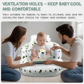 BOHEMIABY Inflatable Baby Seat for 3-36 Months, Portable Blow Up Baby Chair-Built-in Air Pump, Soft Back Support for Toddlers Learning to Sit & Feeding, Indoor & Outdoor Use (Cat)