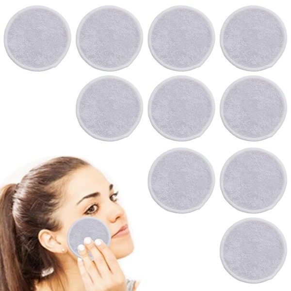 Pack of 10 Make-Up Pads, Washable Bamboo Charcoal, Microfibre Washable,