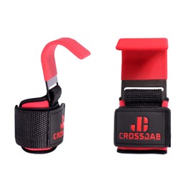 Weight Lifting Hooks Red Straps Pair, Neoprene Padded Wrist Wrap Support Non Slip Rubber Coated Grip Deadlift Powerlifting Chin Pull Up Exercise Fitness Training Bodybuilding Gym Workout